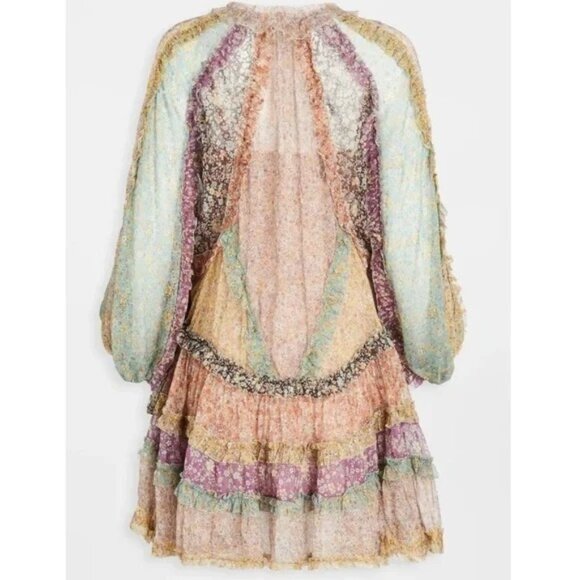Zimmermann Floral Silk Crinkle Chiffon Mini Dress With Tiered A-Line Silhouette - Picture 3 of 9